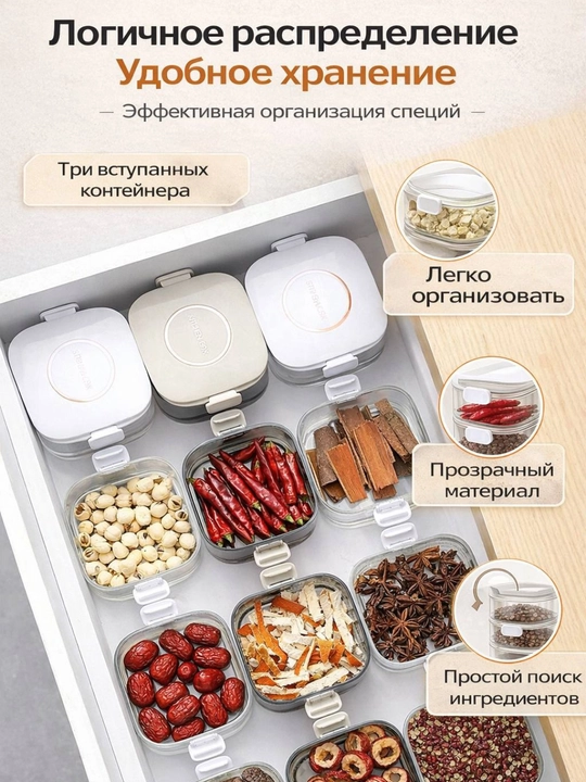 4-5 ярусный контейнер для специй с герметичной крышкой – кухонный органайзер