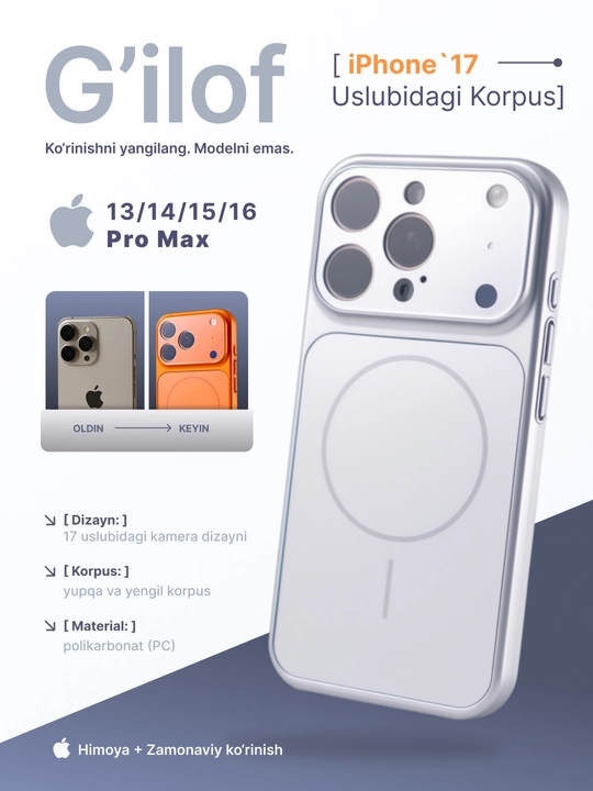 Чехлы в стиле iPhone 17 для iPhone 11, 12, 13, 14, 15, 16, 17 Pro, Pro Max, Magsafe - 