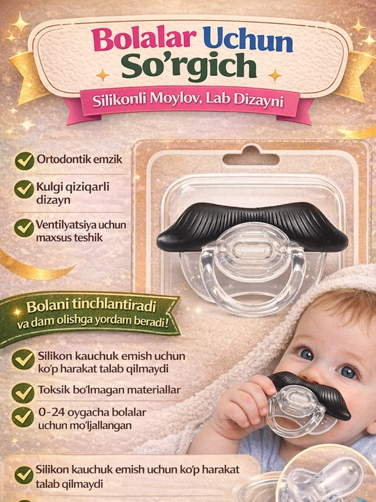Bolalar uchun so'rg'ich, silikonli moylov, lab dizayndagi - 