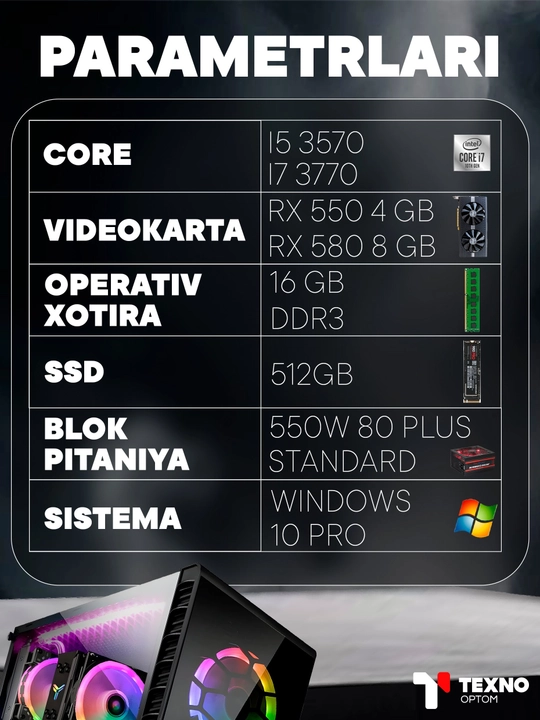 O'yin kompyuteri. Core i7, 8 GB operativ xotira, 512 GB SSD, Ge Force GTX 1660 s
