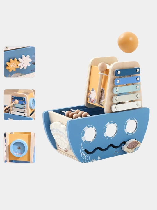 Kema 5 ta 1 da yog‘och bizibord - 1-3 yoshli bolalar uchun rivojlantiruvchi Montessori o‘yinchog‘i