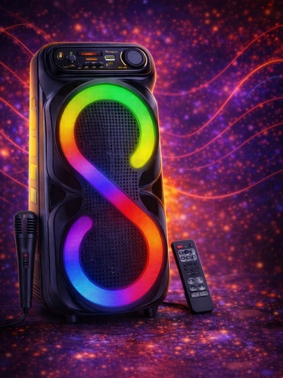 ZQS Большая беспроводная колонка Bluetooth, караоке, с RGB подсветкой, с микрофоном и пультом