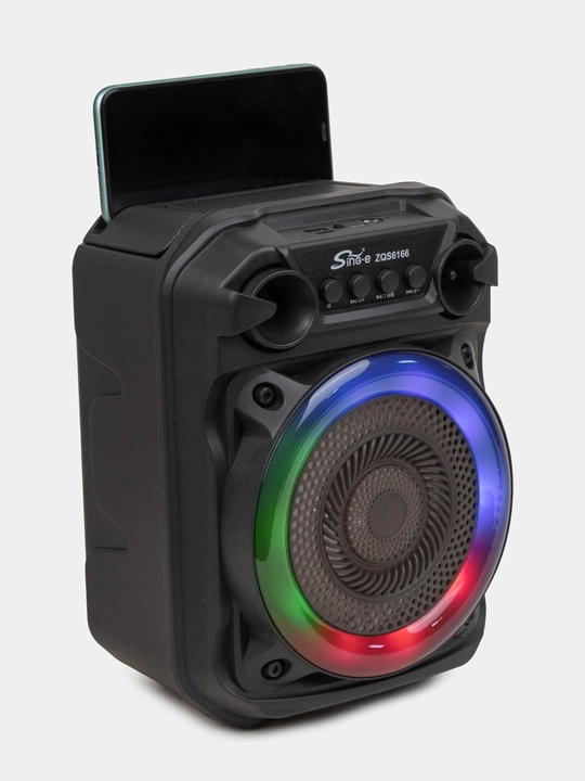 ZQS Большая беспроводная колонка Bluetooth, караоке, с RGB подсветкой, с микрофоном и пультом