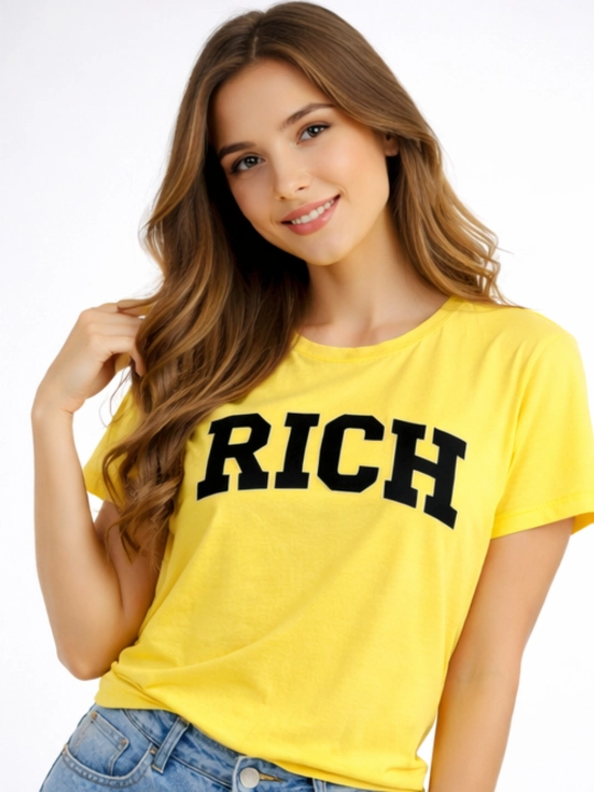 Ayollar futbolkasi WEERIT Rich 100% paxta XS–XL sariq pushti printli
