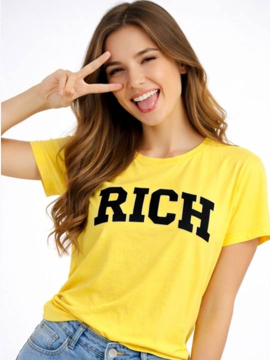 Ayollar futbolkasi WEERIT Rich 100% paxta XS–XL sariq pushti printli