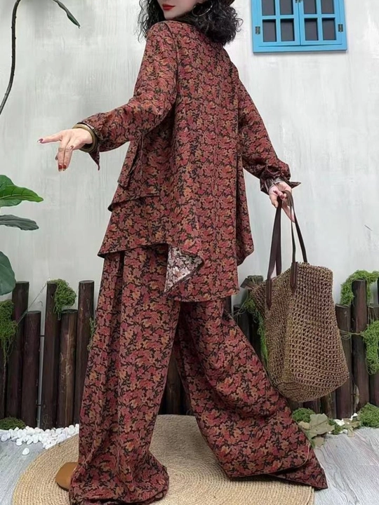 Ayollar dvoyka kostyumi oversize 2tasi1 da paxta tugmali ko‘ylak + keng palazo shim, 48–56