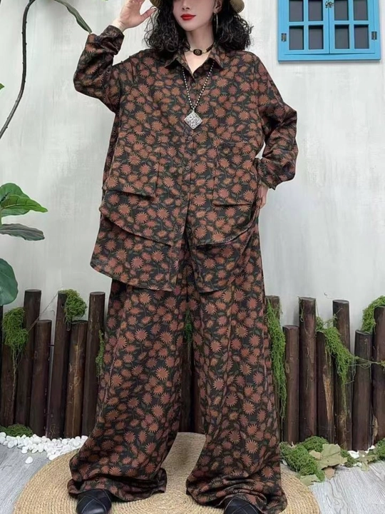 Ayollar dvoyka kostyumi oversize 2tasi1 da paxta tugmali ko‘ylak + keng palazo shim, 48–56