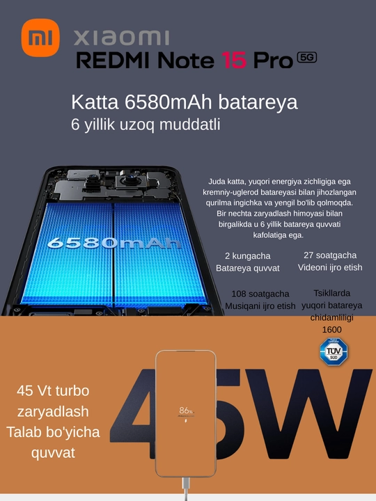 Смартфон Xiaomi Redmi Note 15 Pro 5G Global Version TITAN RESISTANCE