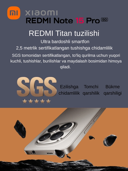 Смартфон Xiaomi Redmi Note 15 Pro 5G Global Version TITAN RESISTANCE