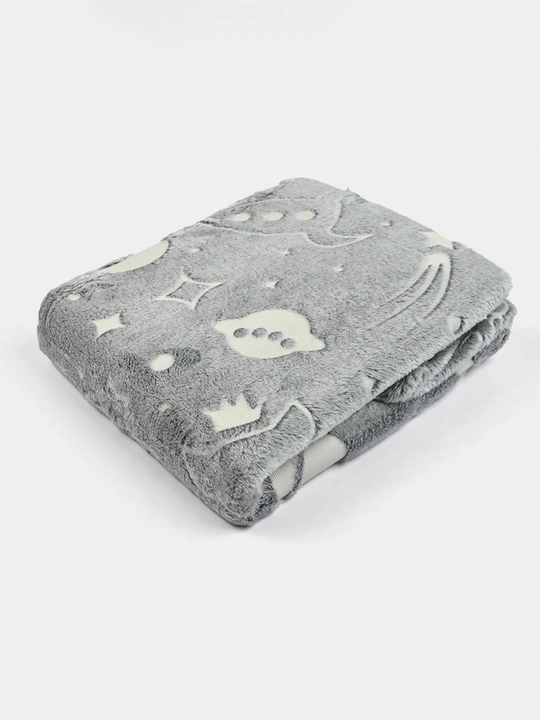 Qorong‘ida yorug‘lanadigan pled 152×127 sm, kulrang, kosmos dizayni