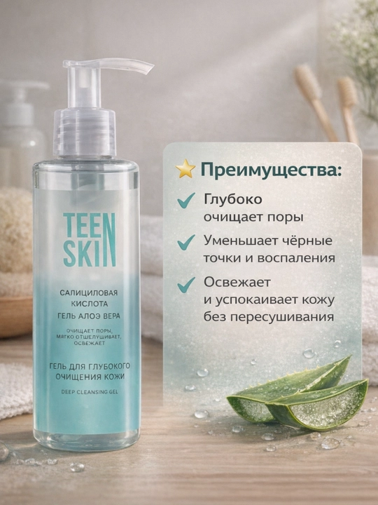 Очищающий гель для лица Ten Skin: для умывания лица, против акне и черных точек