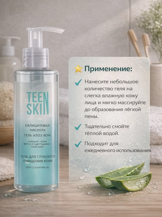 Очищающий гель для лица Ten Skin: для умывания лица, против акне и черных точек