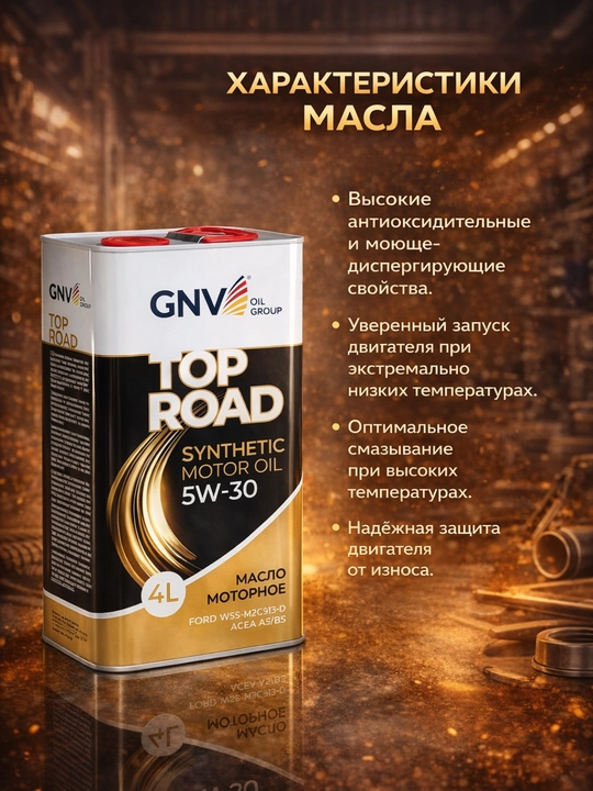 Синтетическое моторное масло GNV TOP ROAD 5W-30 4 л + 1 л в подарок