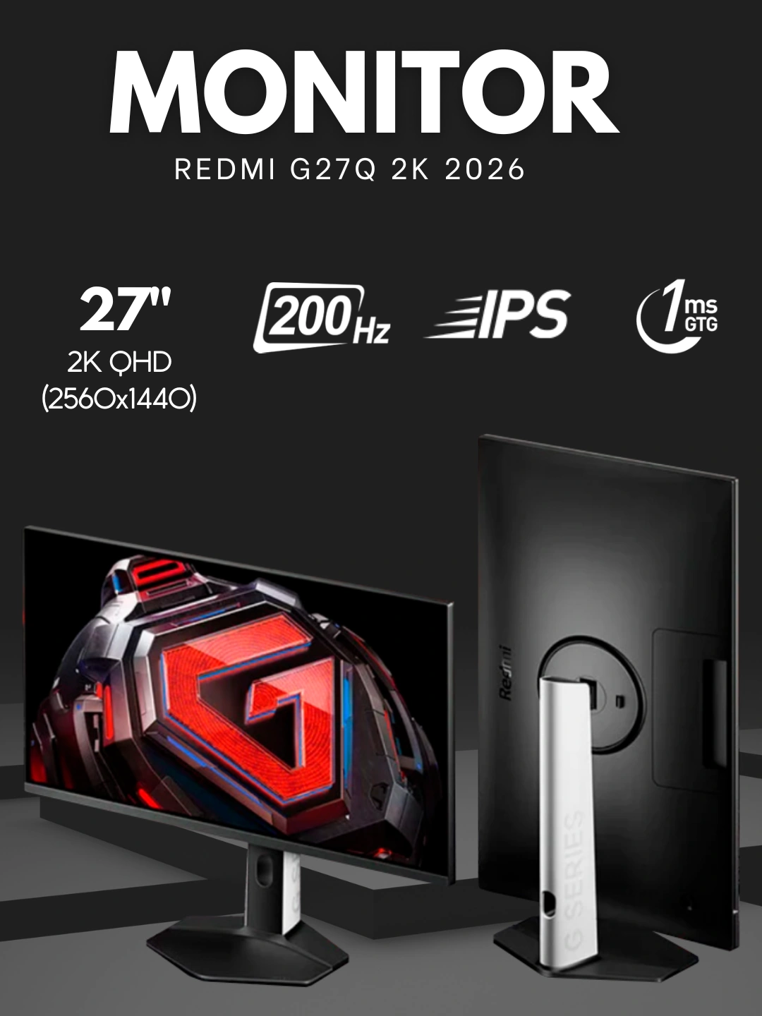 Монитор Redmi — 27″ игровой G27Q 2026, IPS, 200 Гц, 1 мc,2K QHD (2560x1440) за 2549900 сум со скидкой 27%. Uzum Market