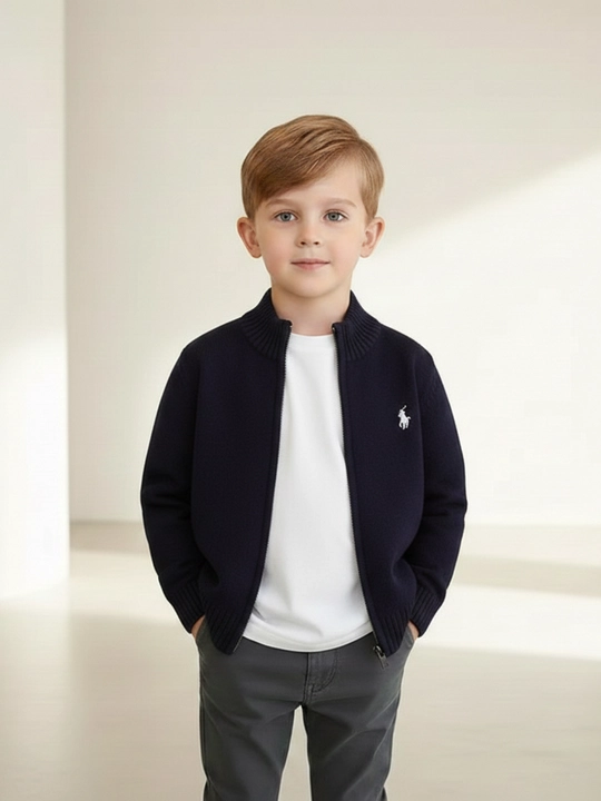 Ralph Lauren logotipi tushirilgan chaqmoqli bolalar uchun qulay sviter - kichik jentlmenlar uchun uslub - 