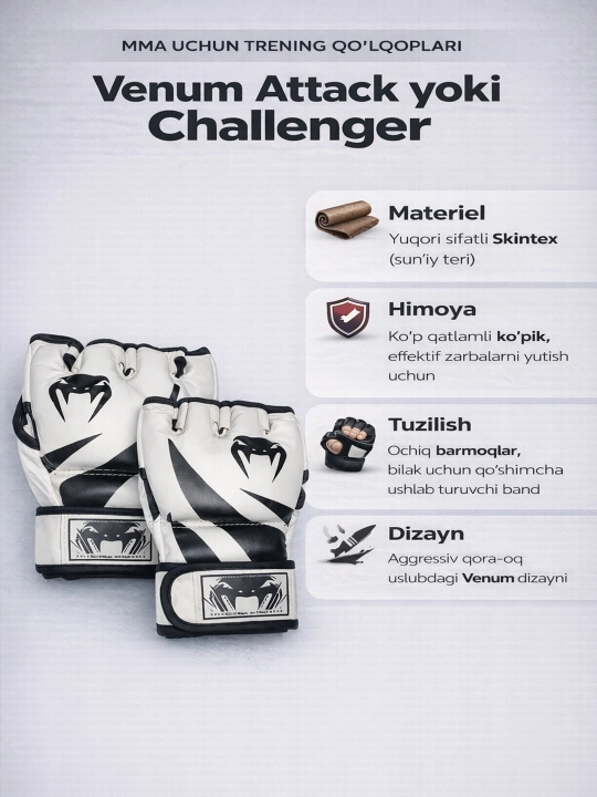 MMA shingalkalar  – aralash jang san’atlari, yakkakurash, barmoqsiz, boks qo‘lqoplari