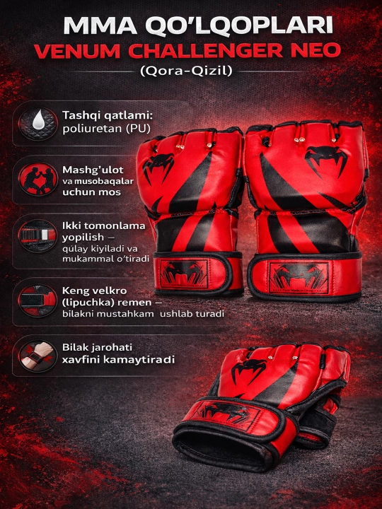 MMA shingalkalar  – aralash jang san’atlari, yakkakurash, barmoqsiz, boks qo‘lqoplari - 