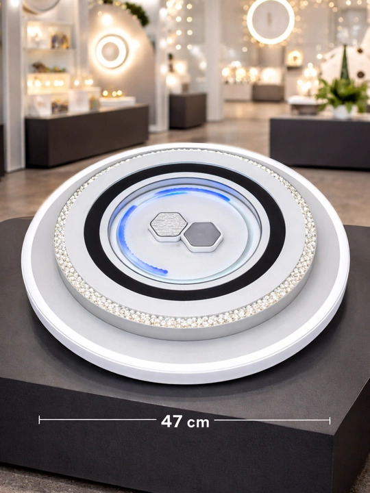 Плафон Hi-Tech Minimalism, 2-уровневый, стеклянный, закрытый, 3 режима освещения