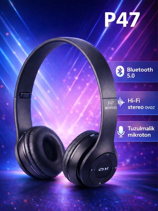 Наушники P47 Bluetooth, складные, стерео звук, слот для SD карты - 