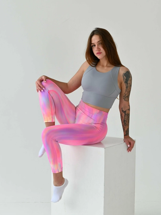 Леггинсы спортивные, лосины для фитнеса, Push-Up, Tie-dye, утягивающие, подчеркивает формы