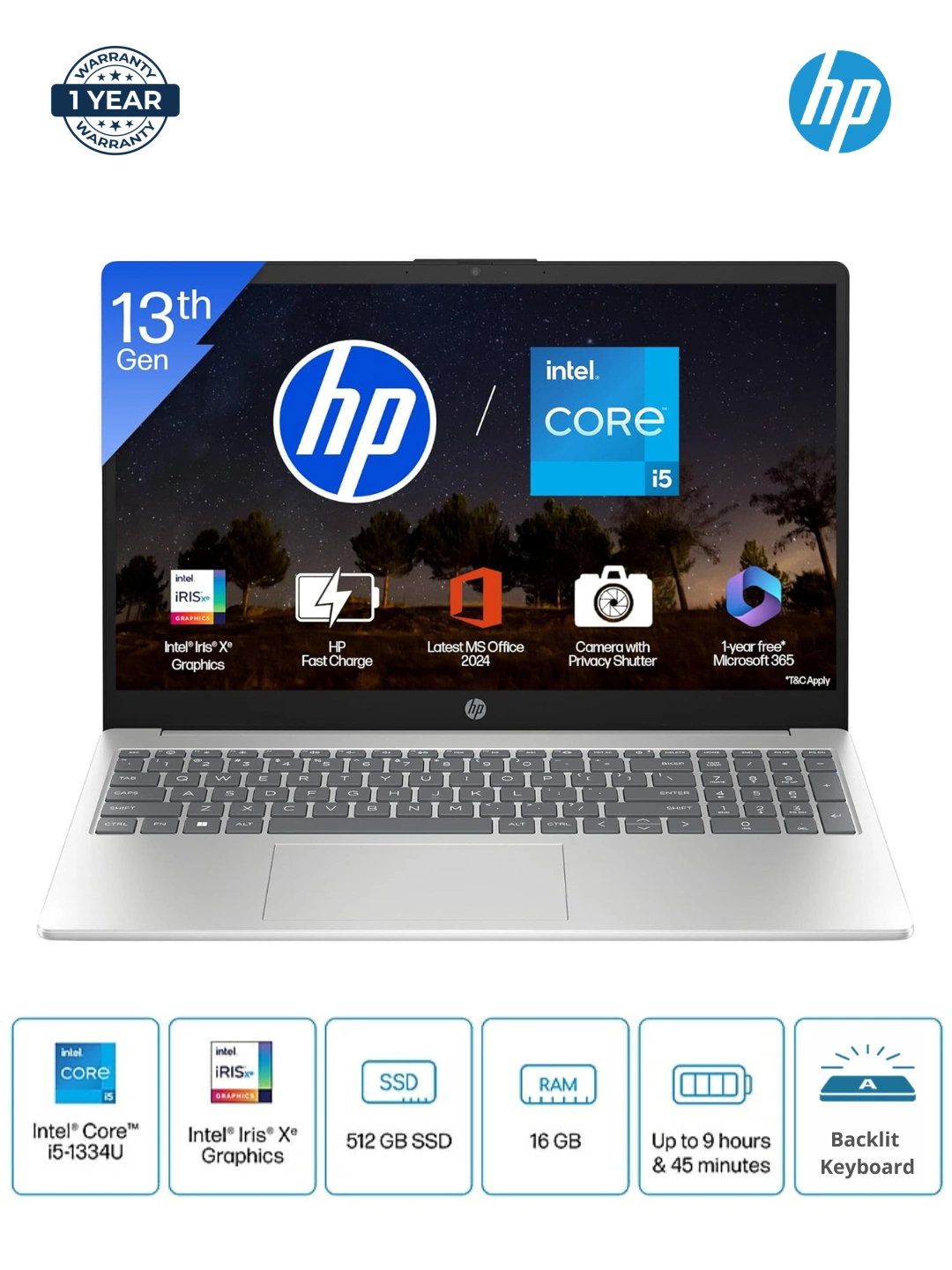 Ноутбук HP 15-fd0213ci, Intel Core i5-1334U, DDR4 16ГБ, 512ГБ SSD, 15.6" FHD, Windows 11 за 7485480 сум со скидкой 41%. Uzum Market