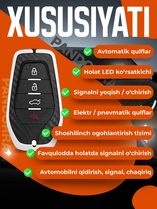 Avtomobil signalizatsiyasi Pandora X-005, karbon korpus, 3 km, LED