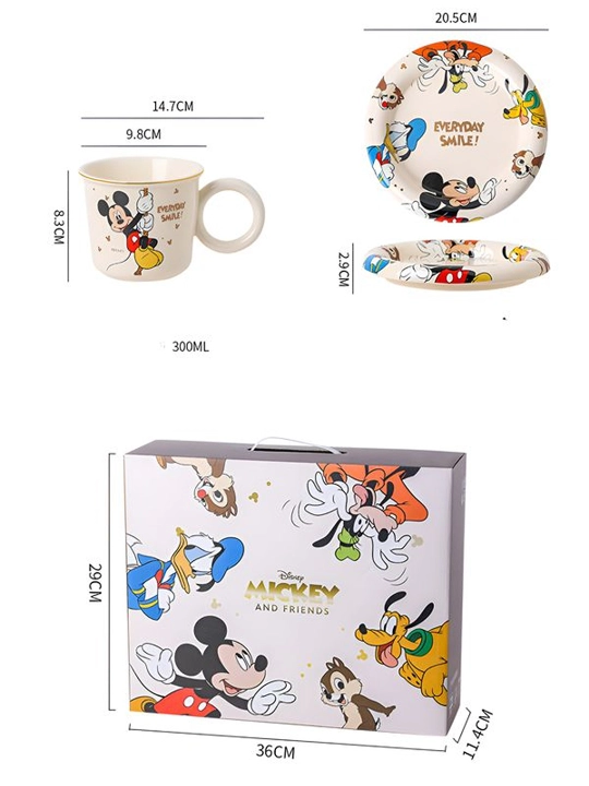 Disney keramikadan yasalgan bolalar idish-tovoqlari to‘plami, bolalar uchun sovg‘a, piyola, qoshiq, likopcha