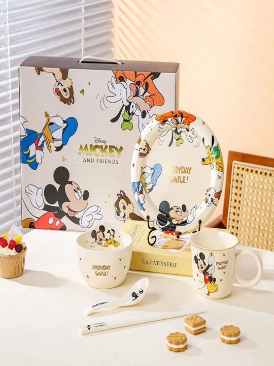 Disney keramikadan yasalgan bolalar idish-tovoqlari to‘plami, bolalar uchun sovg‘a, piyola, qoshiq, likopcha