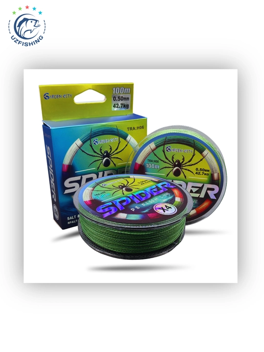 Garden City Spider X4 PE baliq ovlash uchun to'qilgan shnur, 100m, to'rt tolali leska