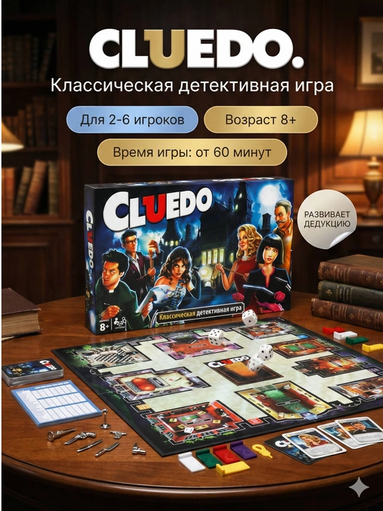 Luedo klassik detektiv stol o'yini, 2-6 o'yinchi uchun, 8 yoshdan - 