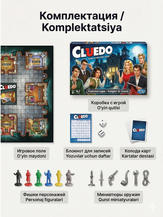 Настольная игра Cluedo, классический детектив, для 2-6 игроков, 8+