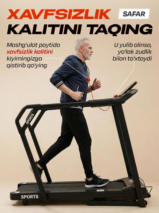 Uy uchun yig‘iladigan elektr yugurish yo‘lagi, 8-12 km-soat