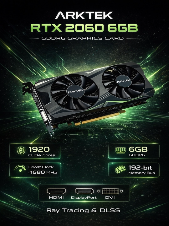 ARKTEK RTX 2060 6GB GDDR6 o‘yin videokartasi, 192 bit - 
