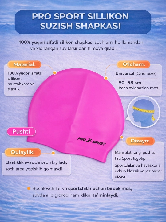Basseyn uchun silikon qalpoq PRO SPORT, uniseks, o'smirlar uchun
