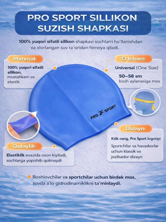 Basseyn uchun silikon qalpoq PRO SPORT, uniseks, o'smirlar uchun