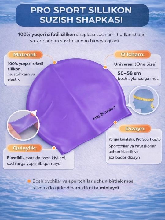 Basseyn uchun silikon qalpoq PRO SPORT, uniseks, o'smirlar uchun