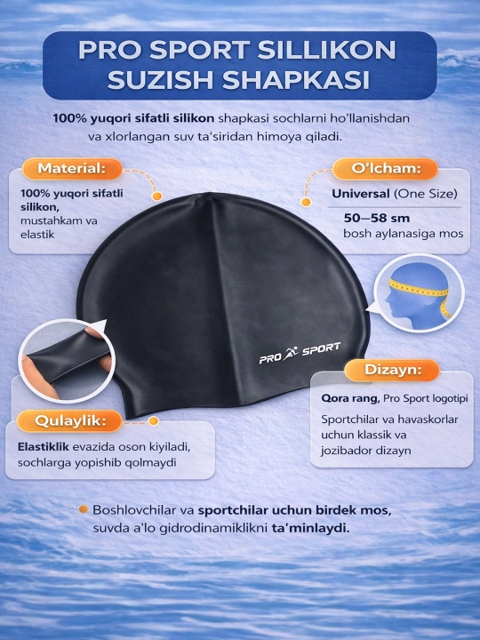 Basseyn uchun silikon qalpoq PRO SPORT, uniseks, o'smirlar uchun