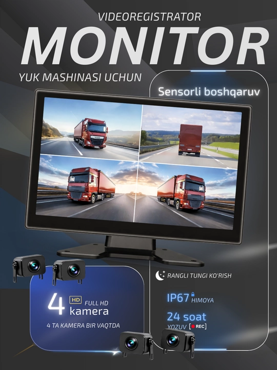 Yuk mashinasi uchun videoregistrator TOMBOSS 4 kamera ADAS BSD sensorli - 