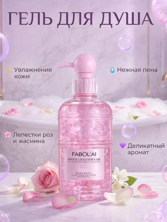 Парфюмированный увлажняющий гель для душа, с лепестками жасмина FABOL’AI, 500 мл - 