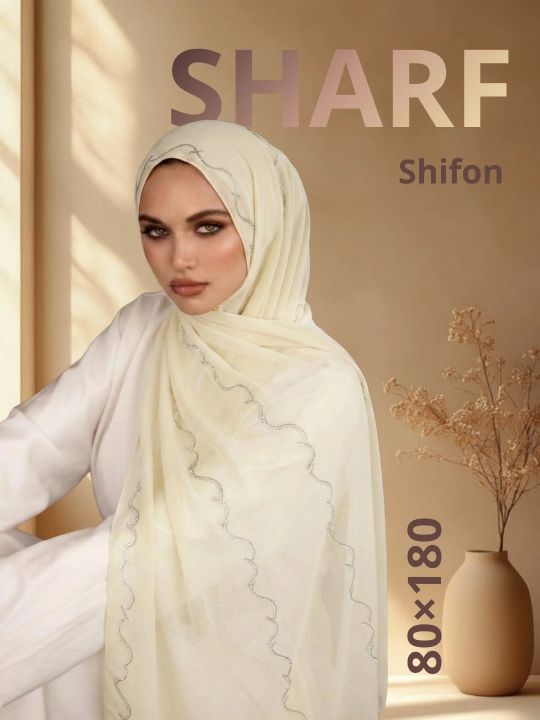 KASHKHA shifon ro‘mol-sharf, to‘lqinli kashta bilan, yengil 80×140 - 
