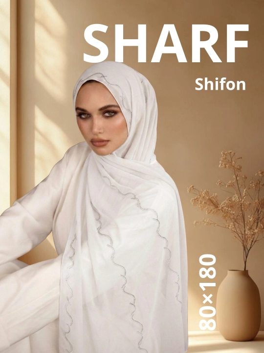 KASHKHA shifon ro‘mol-sharf, to‘lqinli kashta bilan, yengil 80×140 - 