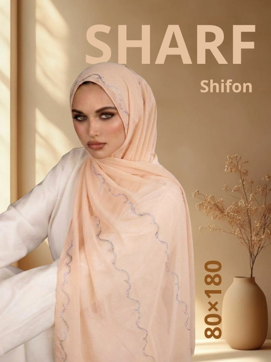 KASHKHA shifon ro‘mol-sharf, to‘lqinli kashta bilan, yengil 80×140 - 