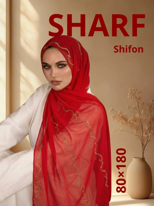 KASHKHA shifon ro‘mol-sharf, to‘lqinli kashta bilan, yengil 80×140 - 