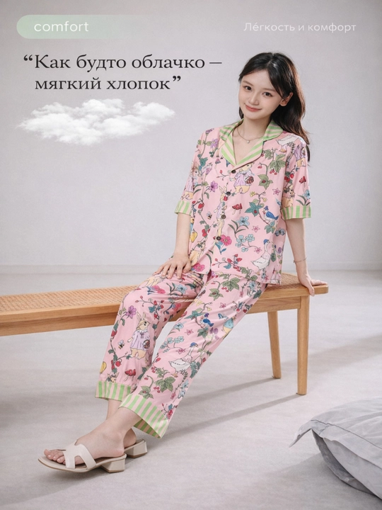 Ayollar pijama komplekt, uy uchun 4 tasi 1 da