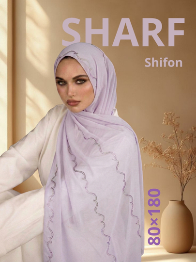 KASHKHA shifon ro‘mol-sharf, to‘lqinli kashta bilan, yengil 80×140 - 