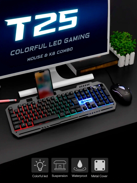 T25 o‘yin uchun RGB klaviatura va sichqoncha, metall korpus bilan