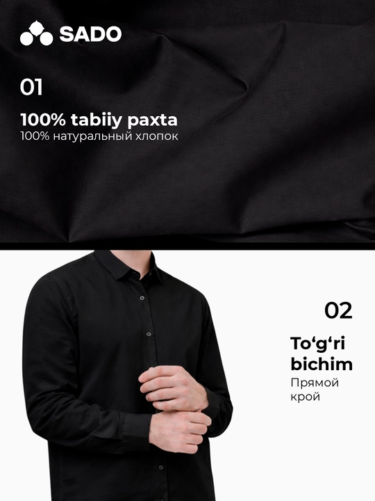SADO erkaklar ko‘ylagi — to‘g‘ri fason, paxtadan tikilgan