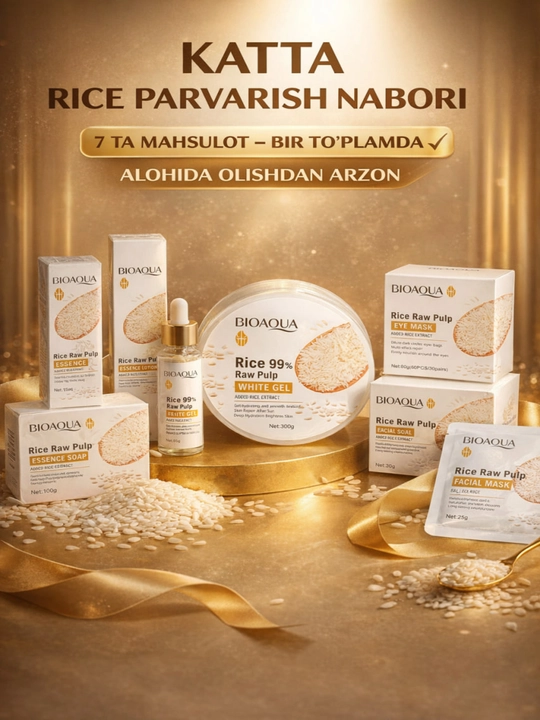 Bioaqua Rice parvarish nabori 7 ta, yuz uchun to‘liq set, sovg‘a uchun katta to‘plam - 