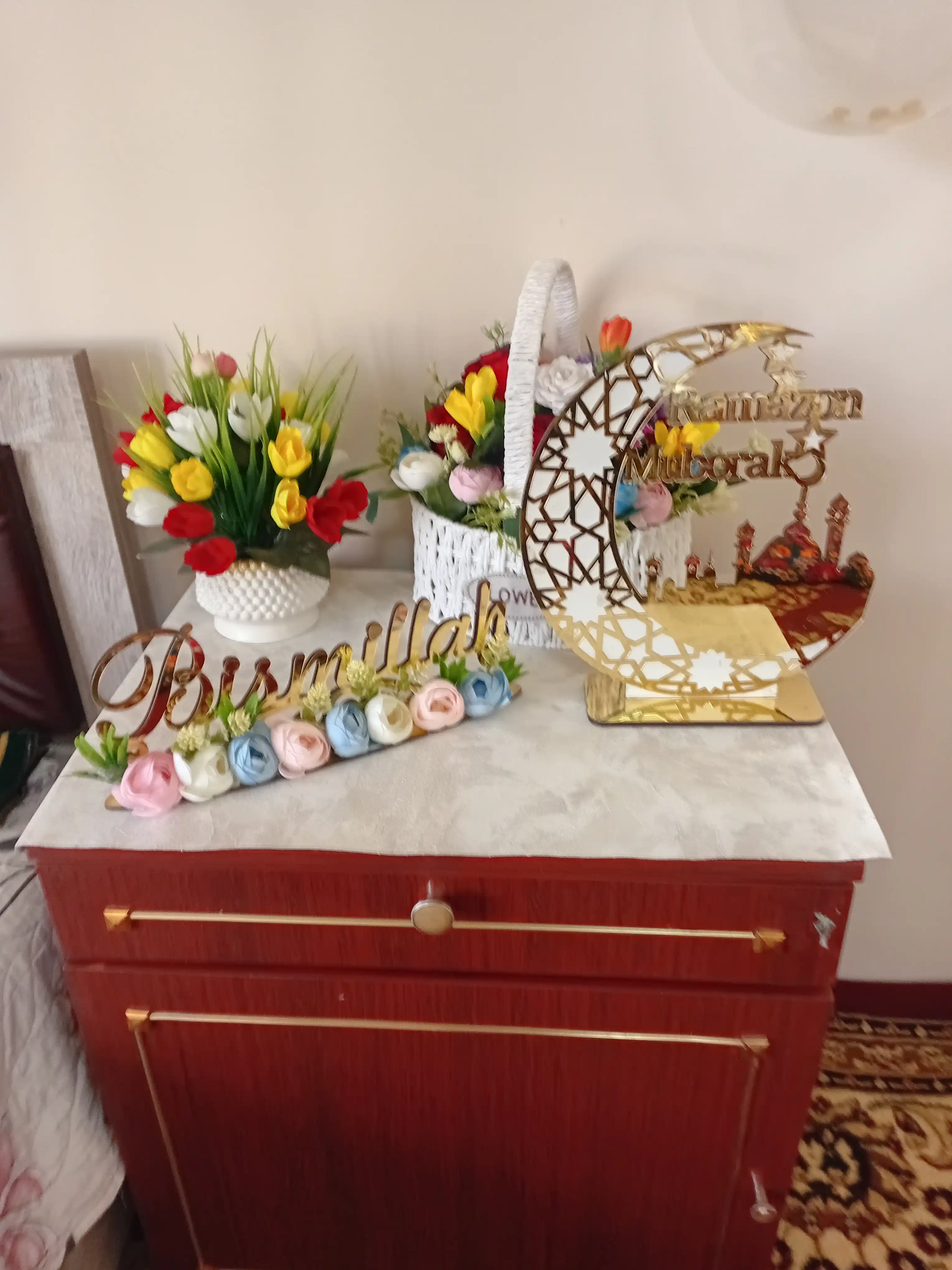 Topper podstavka, dasturxon uchun bezak Ramadan, Bismillah, Alhamdullilah