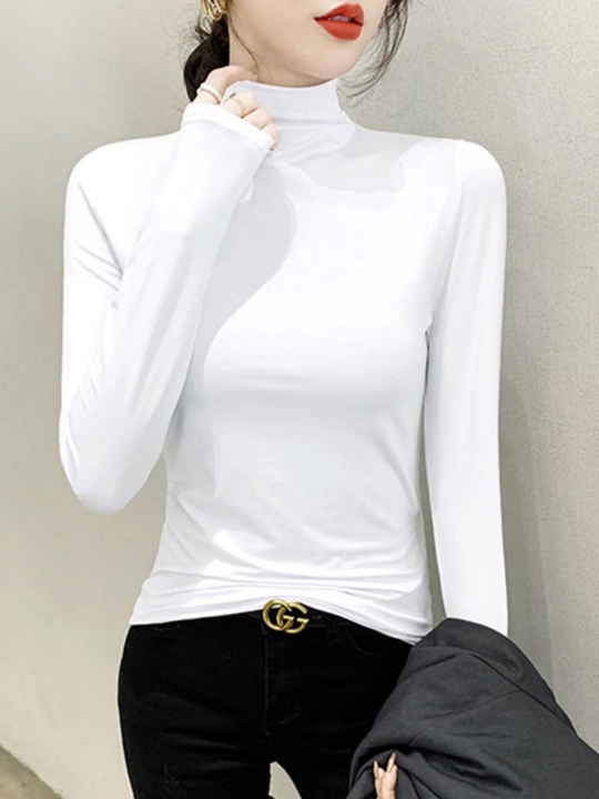 Elegant Slim-Fit Longsliv для женщин-с высоким воротником, эластичным и удобным - 